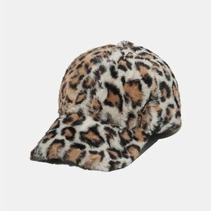 BOUTIQUE Plush Leopard Baseball Cap, in Kahki